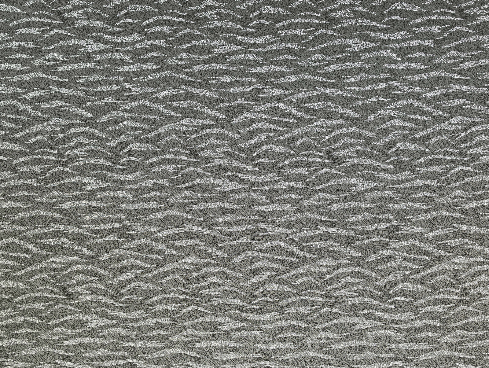 Grey textured woven fabric with pale abstract animal-like motif