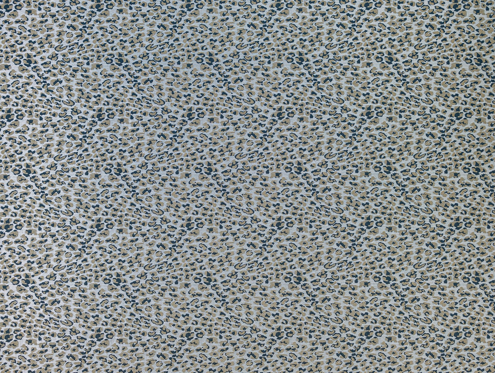 Close-up of small animal-print fabric in deep midnight blue, stone and khaki tones