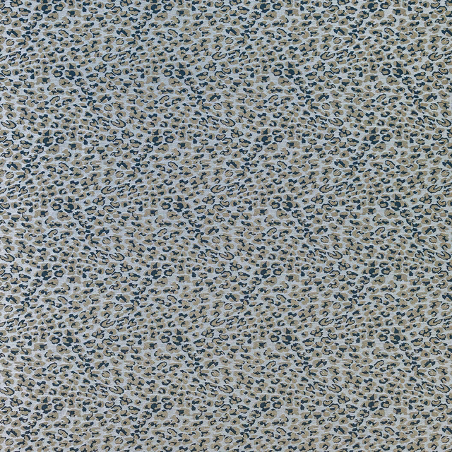 Close-up of small animal-print fabric in deep midnight blue, stone and khaki tones