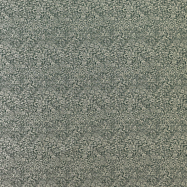 Mottled fern-green animal pattern fabric with dense textured repeat