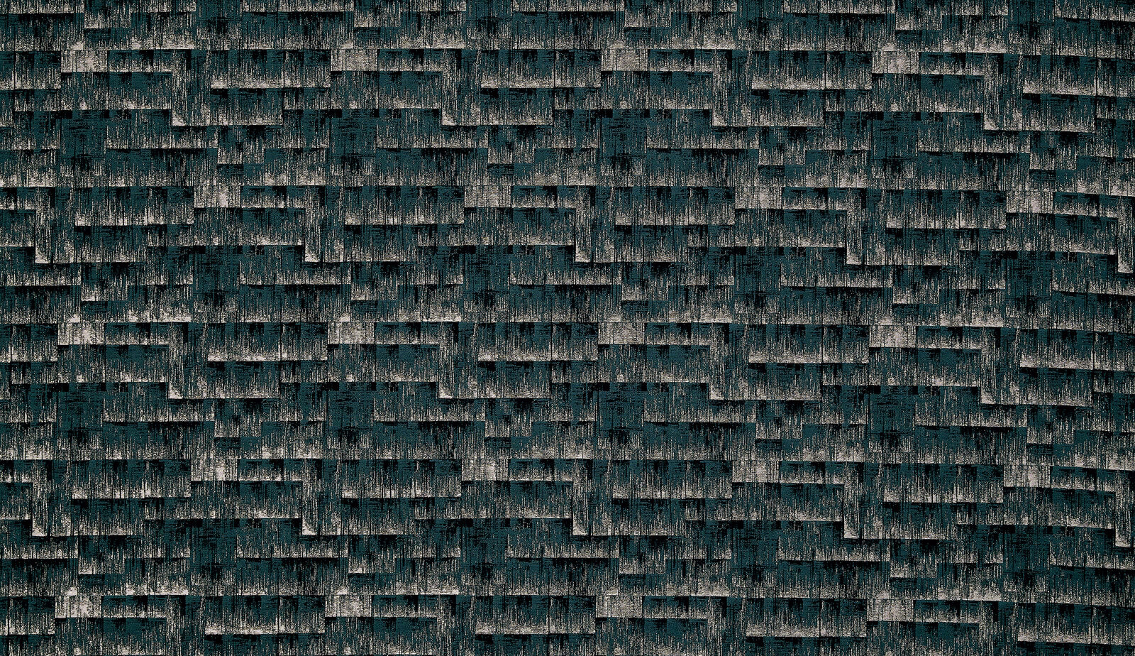 Close-up of deep emerald teal textured fabric with small stepped woven blocks