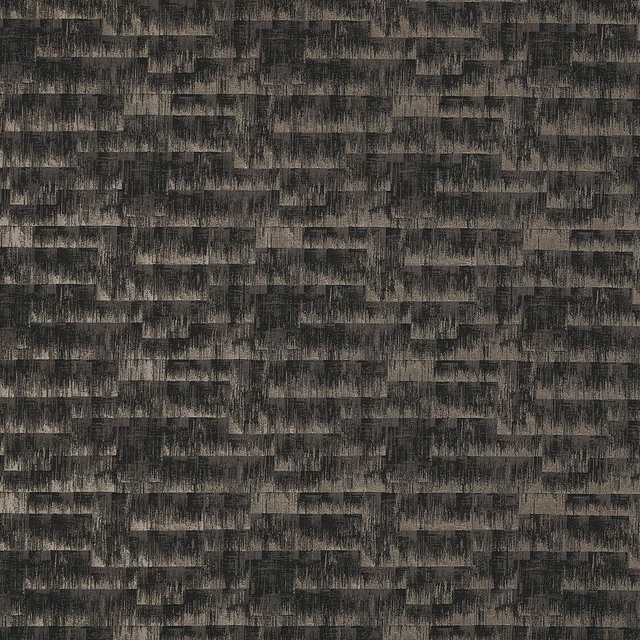 Textured charcoal and slate grey woven fabric with a small abstract stepped pattern