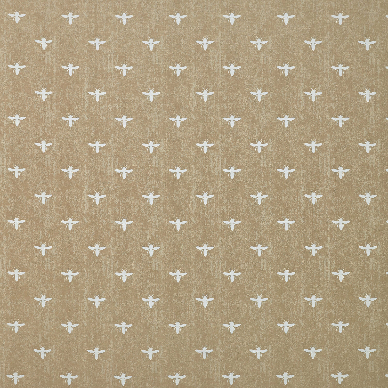 Warm muted gold fabric with small white animal motifs and a lightly textured weave