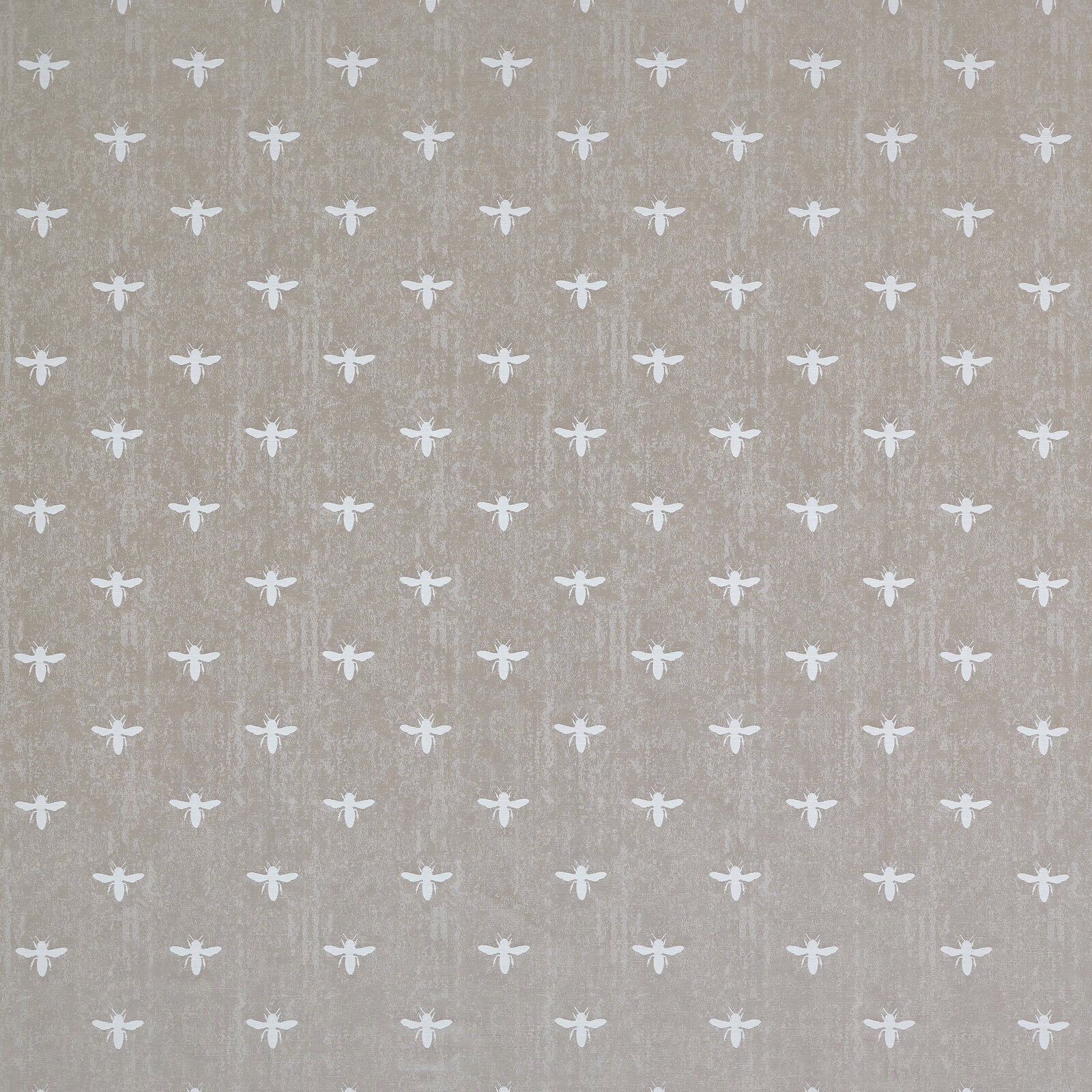 Beige linen-look fabric with small white animal motifs in a neat scattered repeat