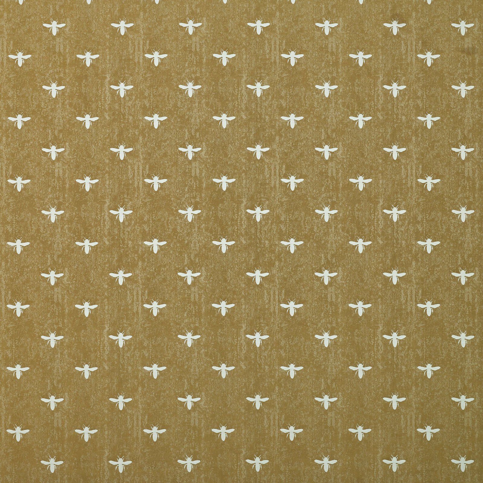 Mustard-gold fabric with tiny cream animal motifs and a textured woven ground