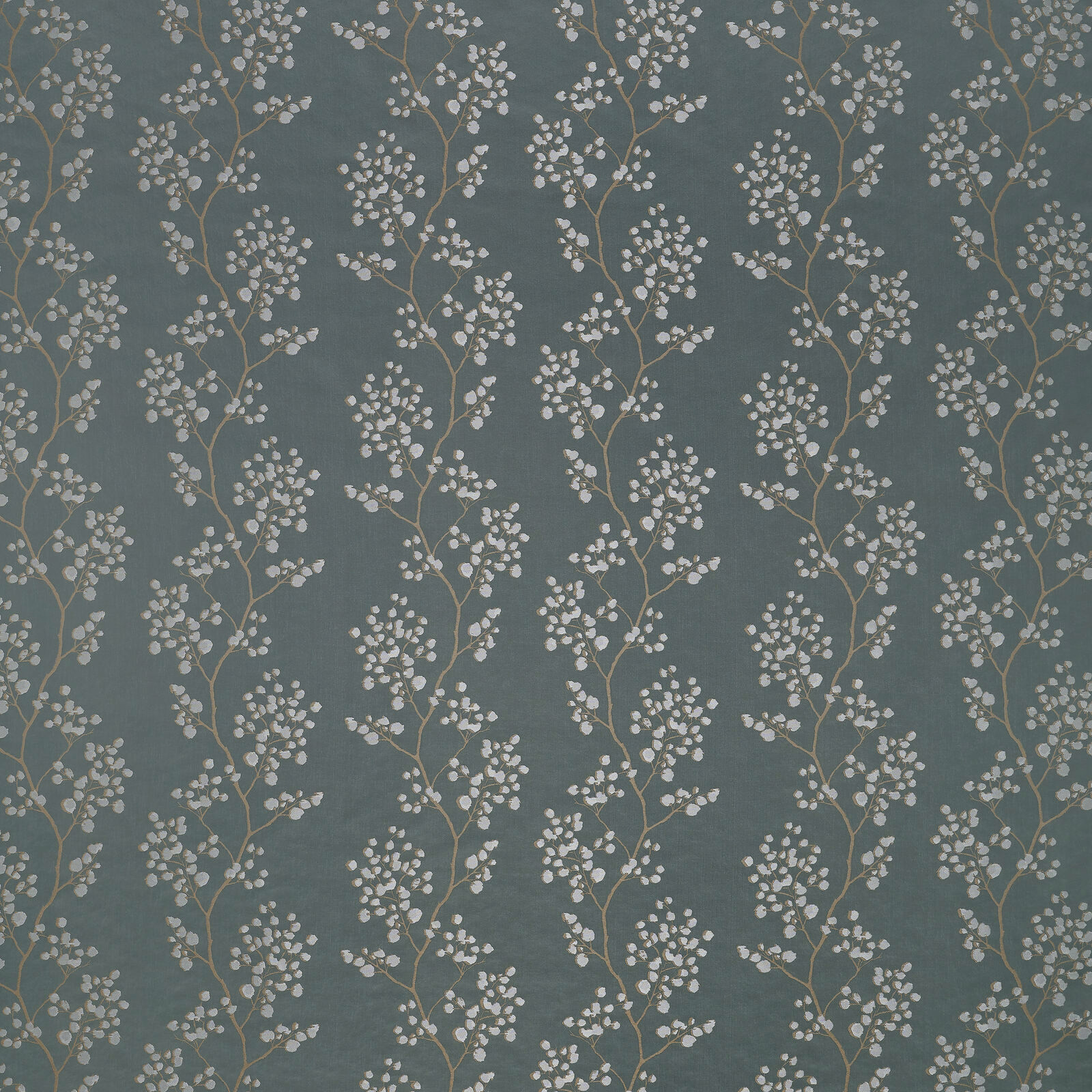 Muted forest green botanical fabric with pale trailing leaf sprigs