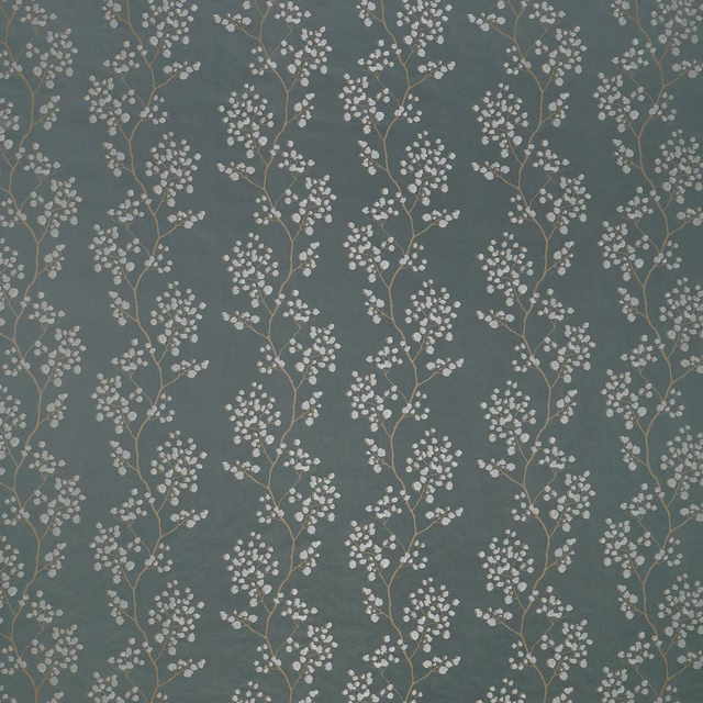 Muted forest green botanical fabric with pale trailing leaf sprigs