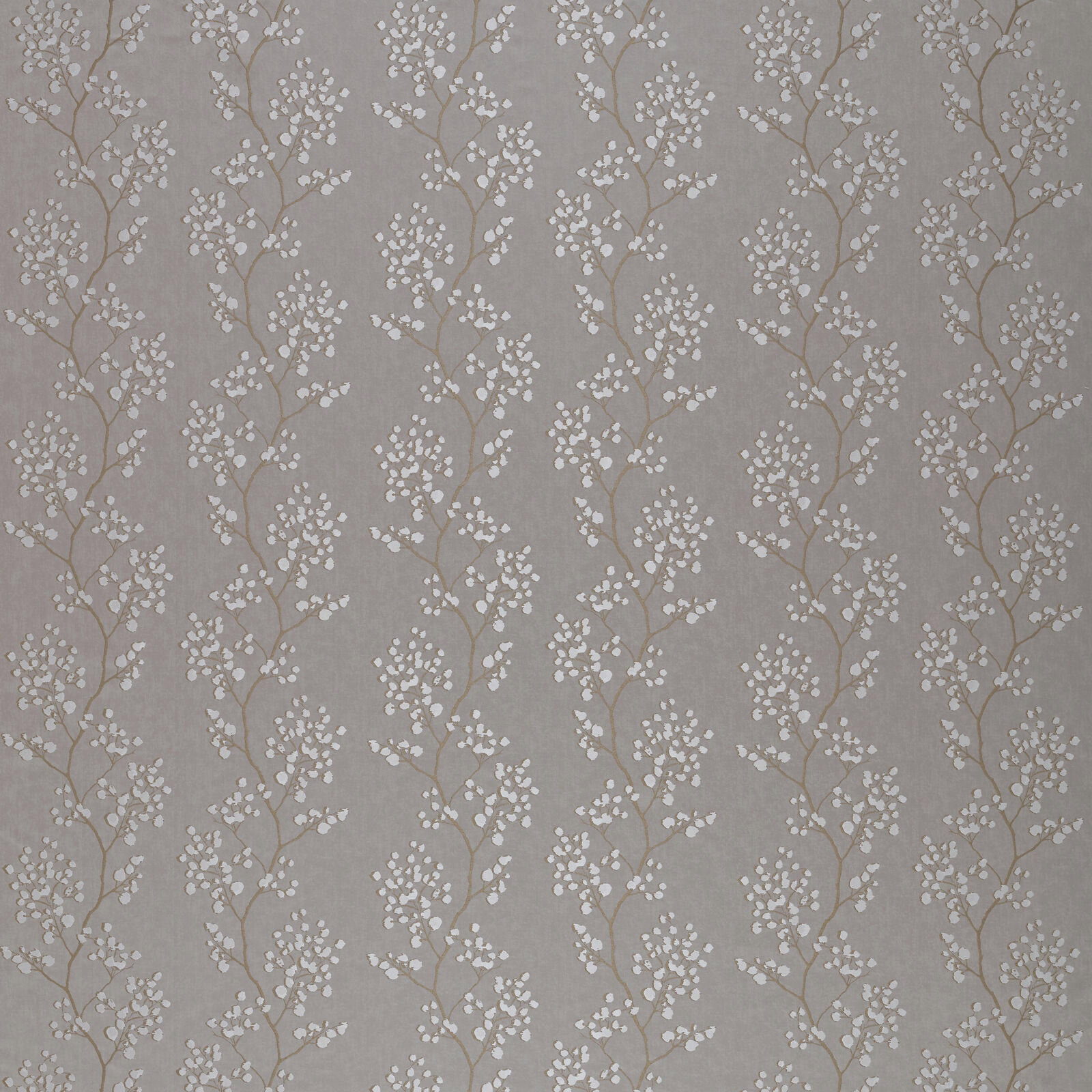 Stone taupe floral botanical drape fabric with tiny off-white blossoms