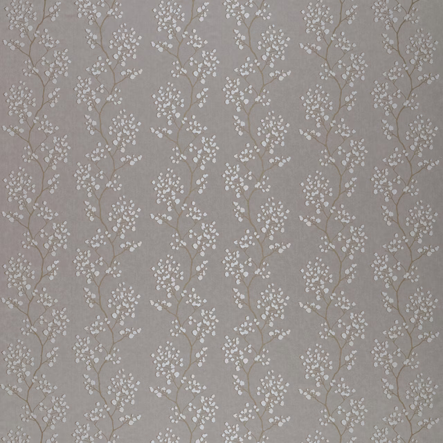 Stone taupe floral botanical drape fabric with tiny off-white blossoms