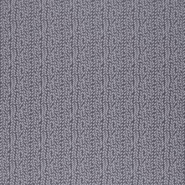 Slate grey botanical fabric with small pale leaf trail repeat