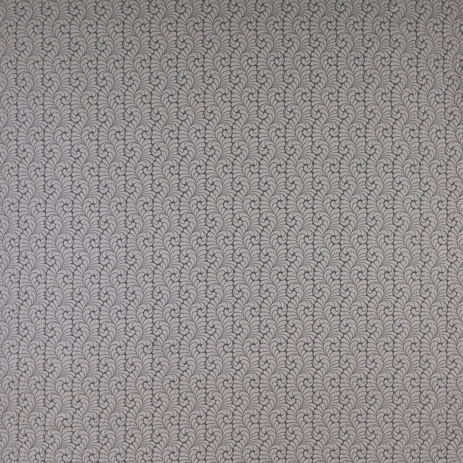 Soft dove grey botanical drapery fabric with fine repeating leaf motif