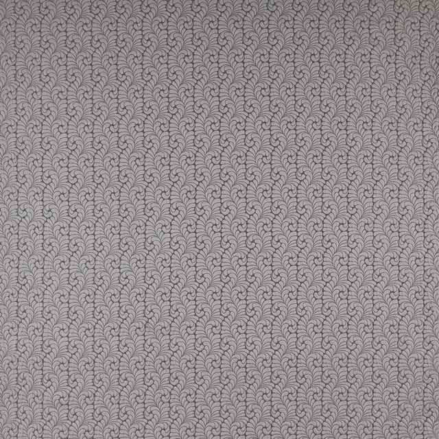 Soft dove grey botanical drapery fabric with fine repeating leaf motif