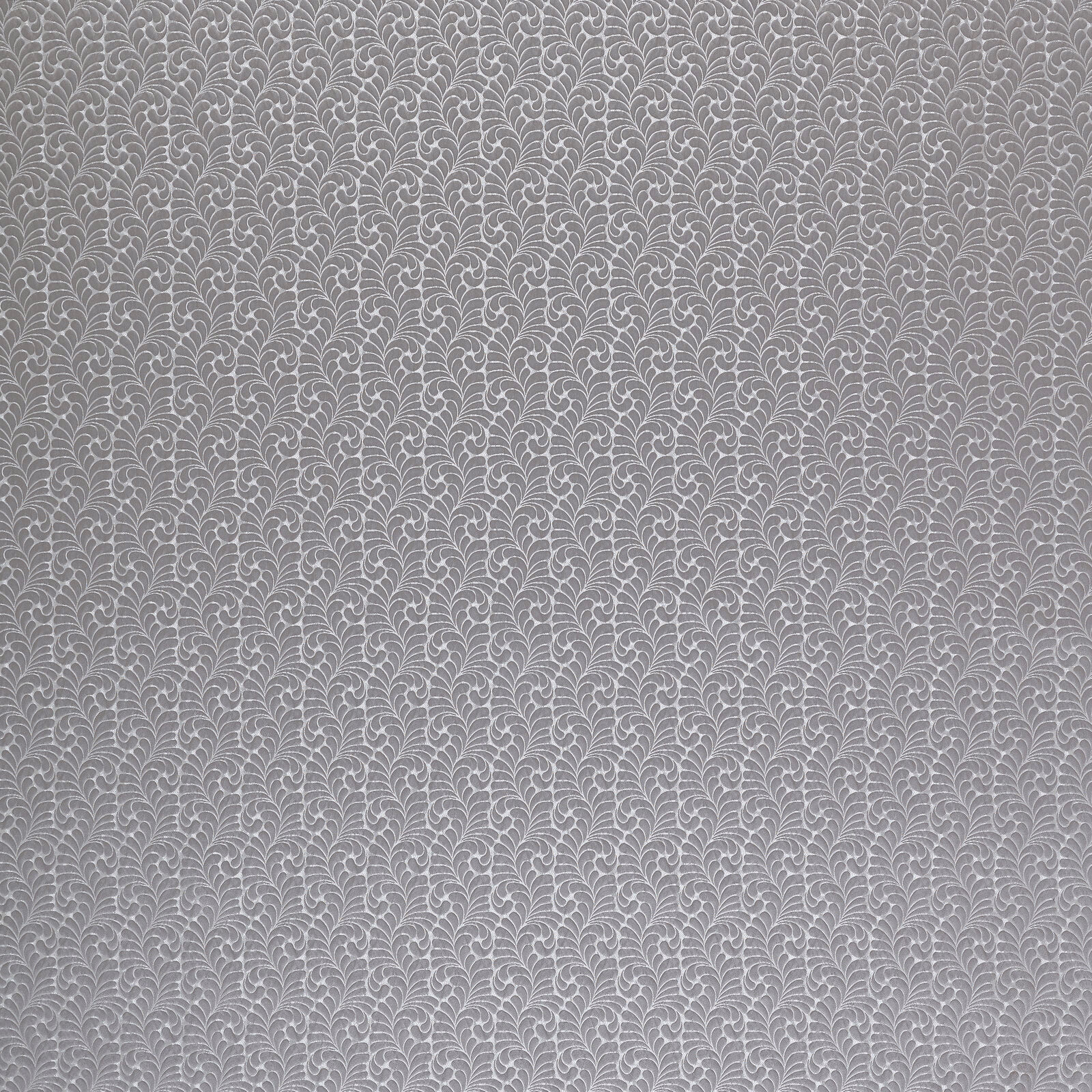 Soft slate grey fabric with a small repeating botanical leaf pattern