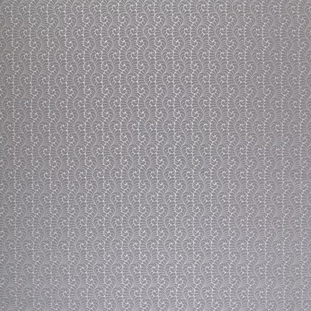 Soft slate grey fabric with a small repeating botanical leaf pattern