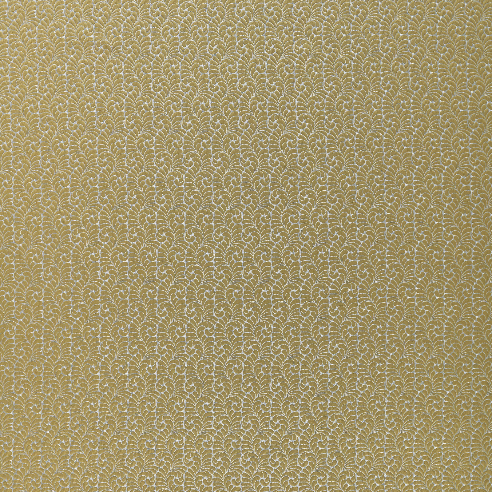 Close-up of Melrose Zest floral fabric in soft mustard gold with pale botanical outlines