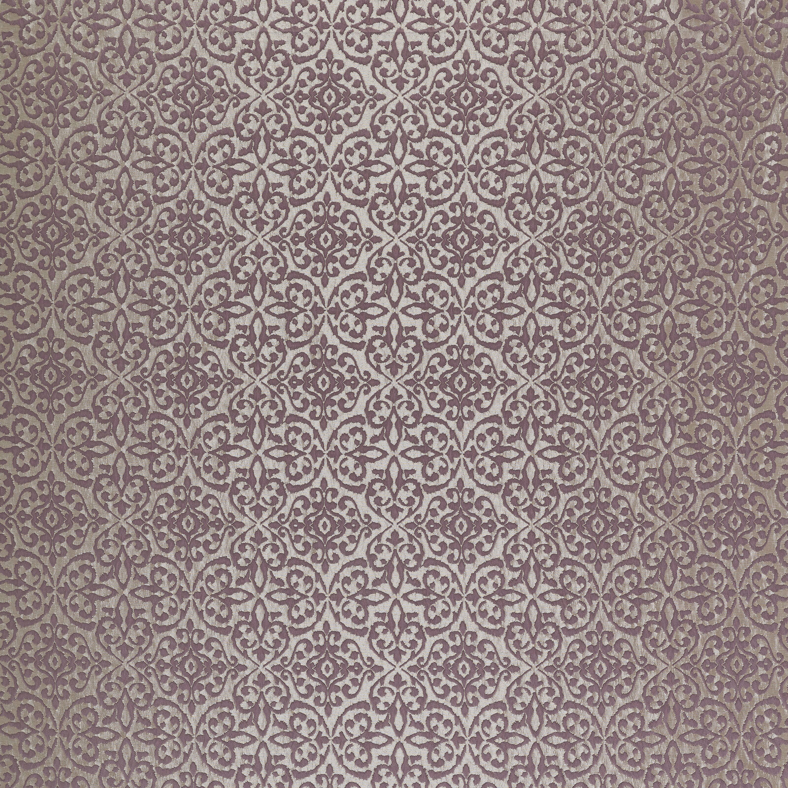 Close-up of mauve taupe damask fabric on a pale beige ground
