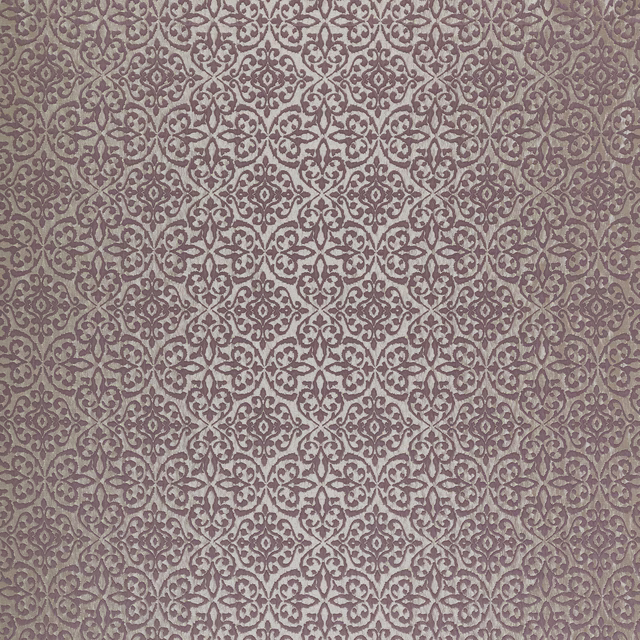 Close-up of mauve taupe damask fabric on a pale beige ground