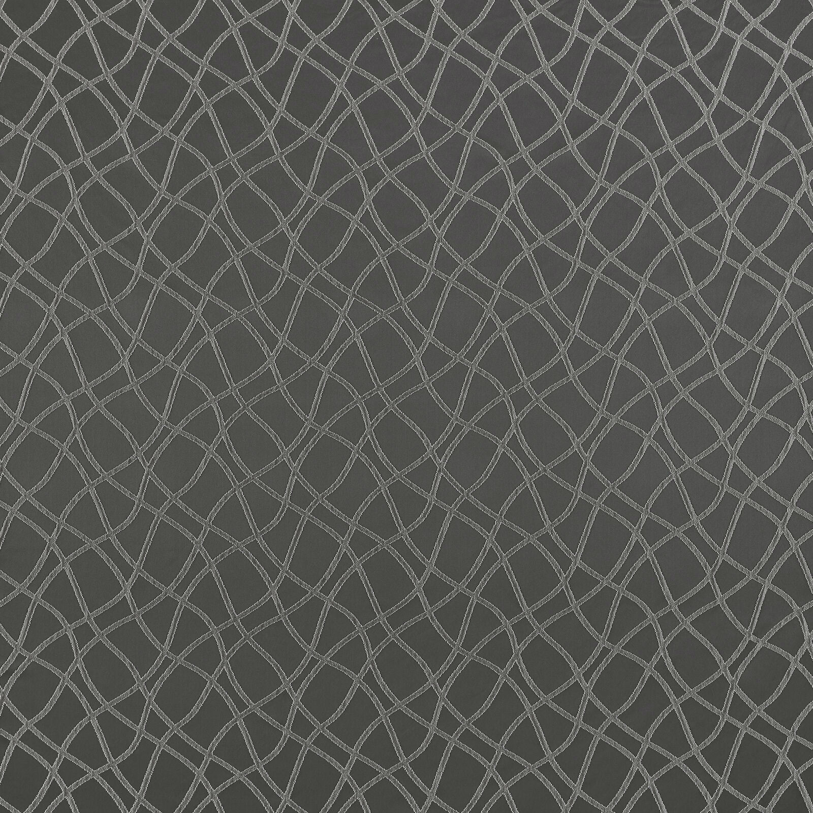 Dark charcoal geometric fabric with fine grey interlocking lattice pattern
