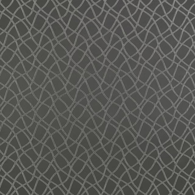 Dark charcoal geometric fabric with fine grey interlocking lattice pattern