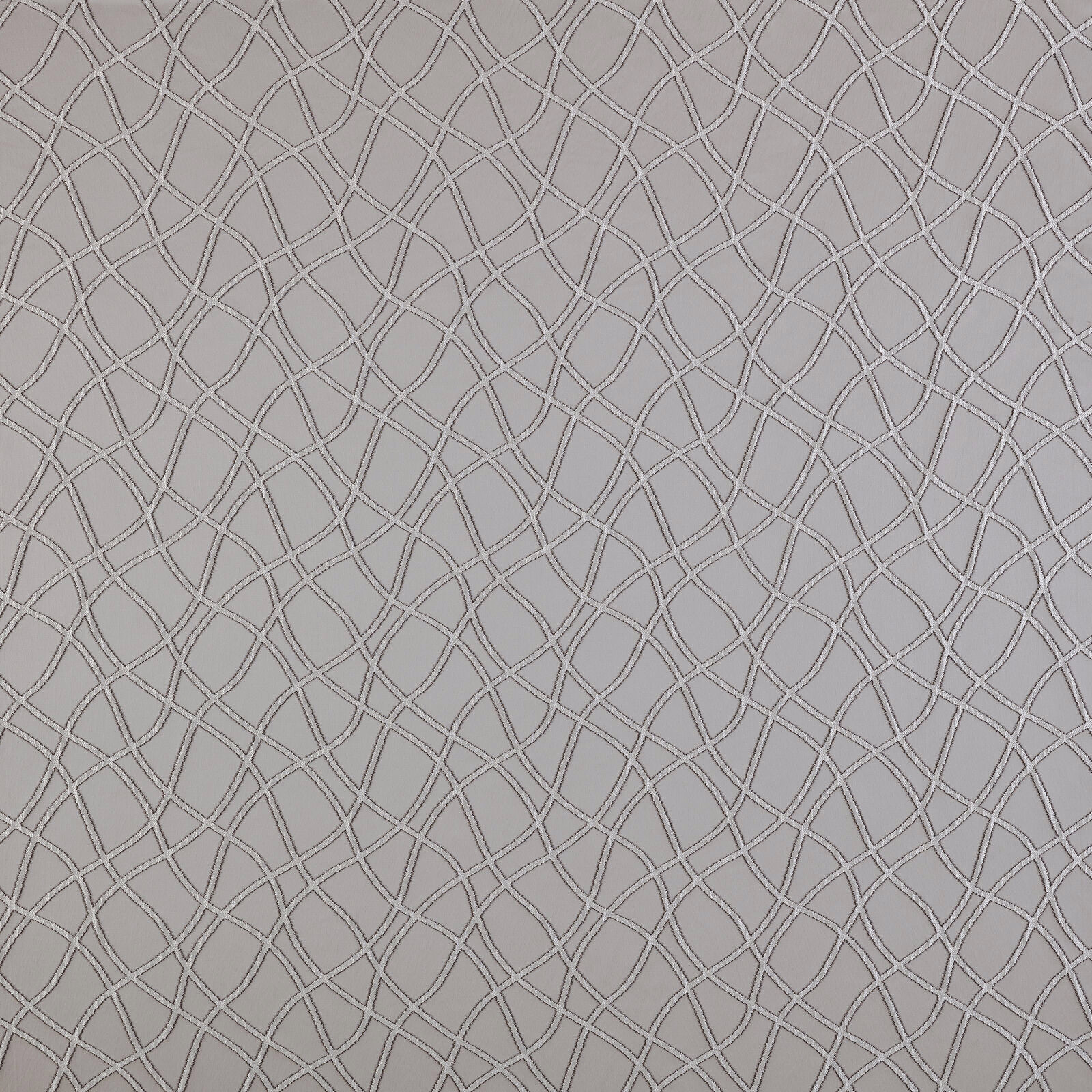 Close-up of oyster grey geometric drapery fabric with тонal interlocking lattice pattern
