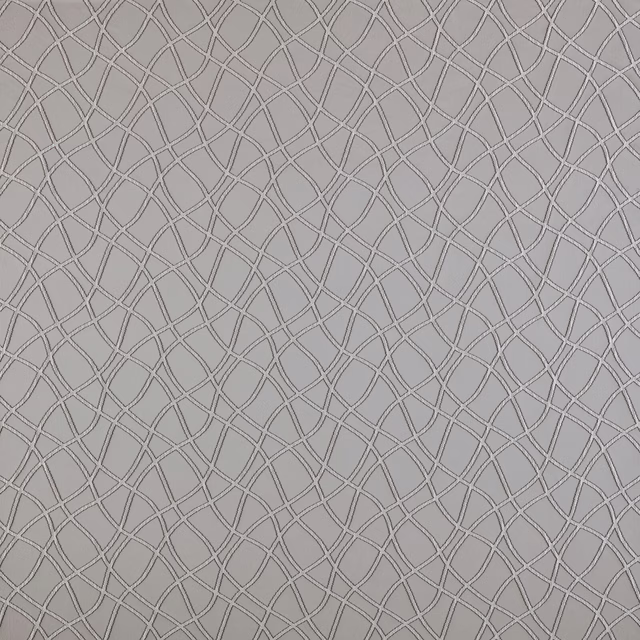Close-up of oyster grey geometric drapery fabric with тонal interlocking lattice pattern