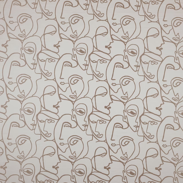 Abstract face line pattern in warm latte beige on a pale ground