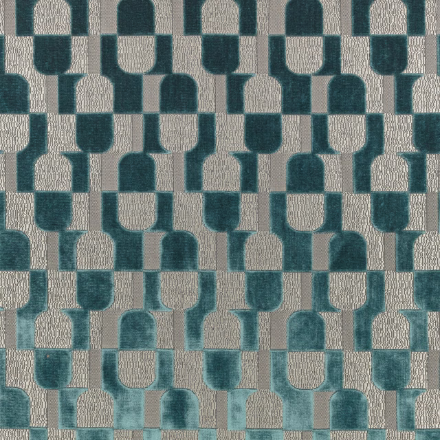 Deep teal and stone geometric arch blocks with a visibly textured surface