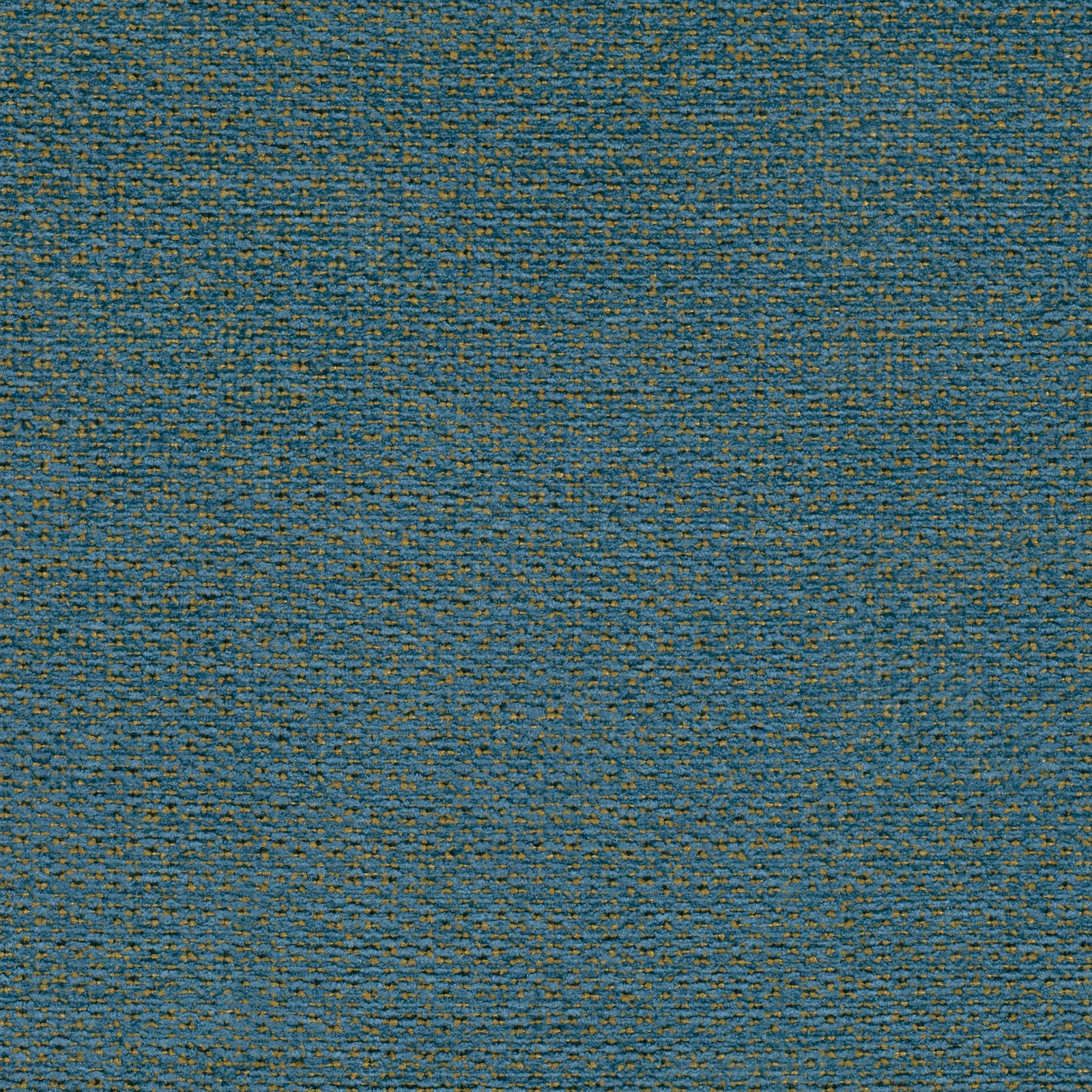 Muted blue-teal woven swatch with fine ridges and scattered ochre-gold flecks