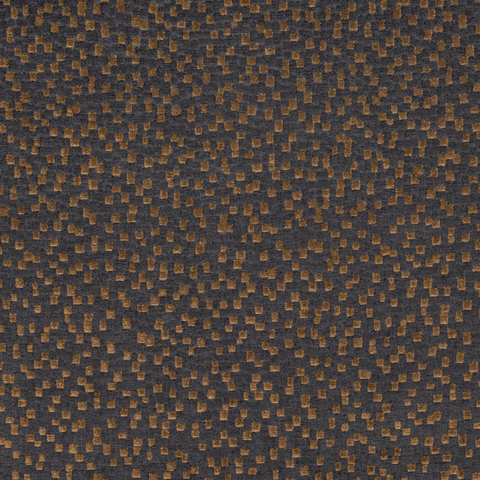 Charcoal woven textile with scattered ochre-brown rectangular flecks and tactile texture