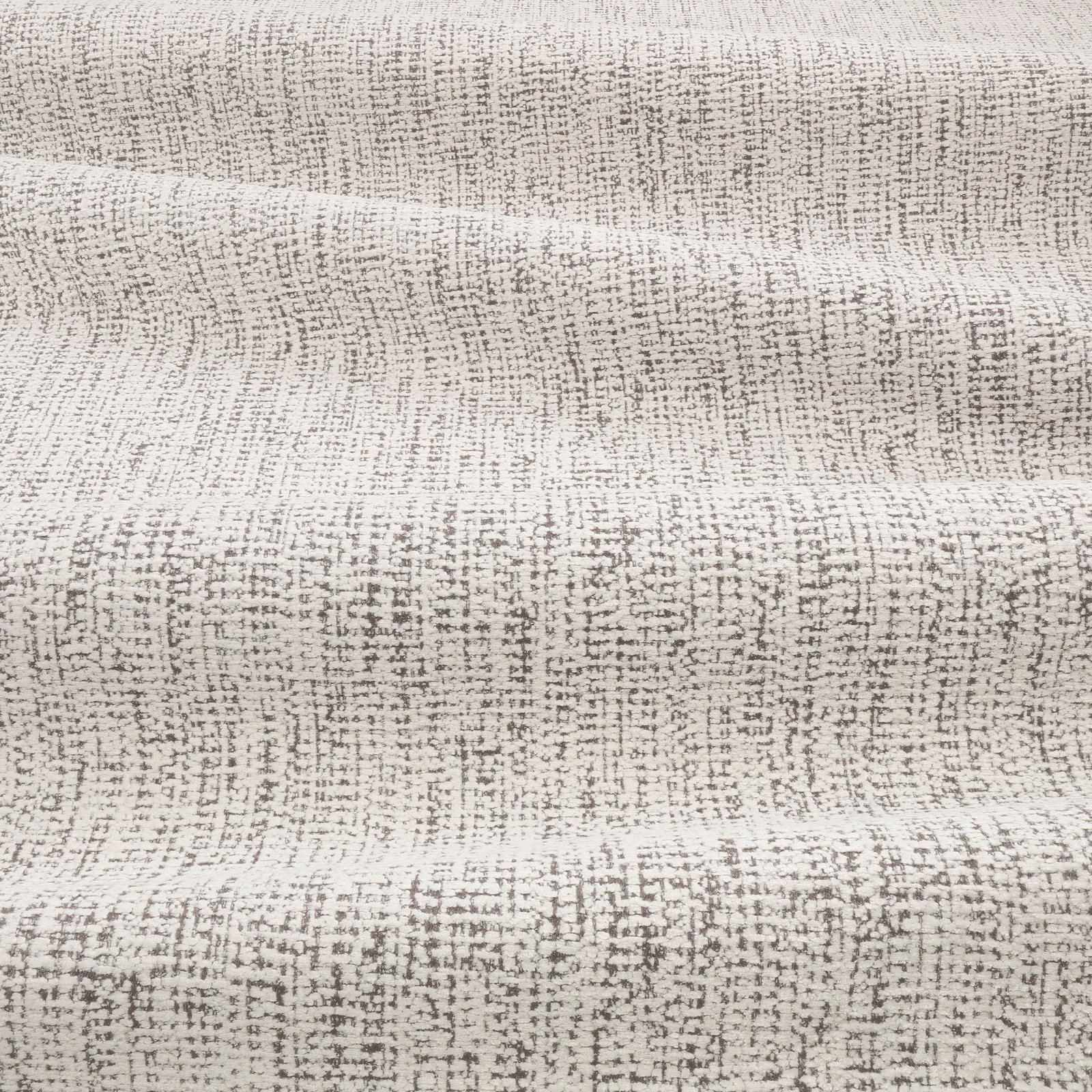 Pale Steeple Grey textile with irregular charcoal crosshatch weave on folded swatch