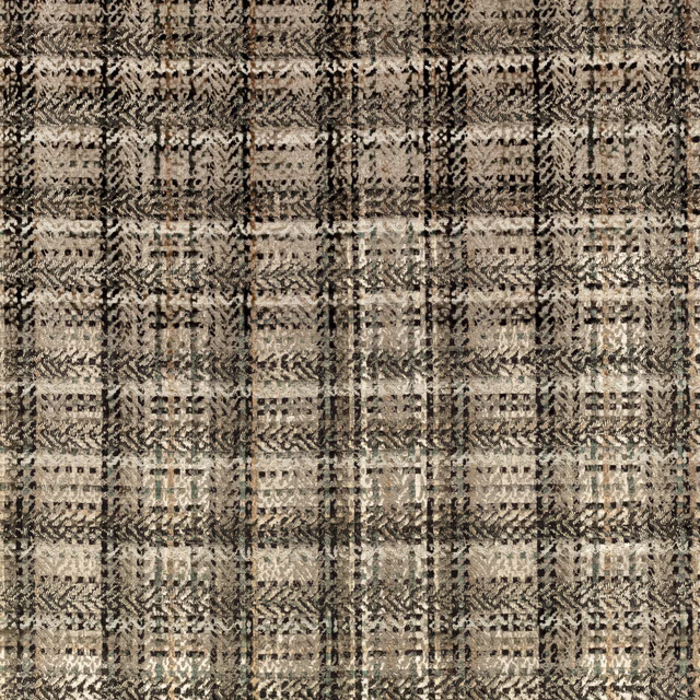 Warm oxide taupe woven fabric with irregular charcoal grid checks and distressed texture