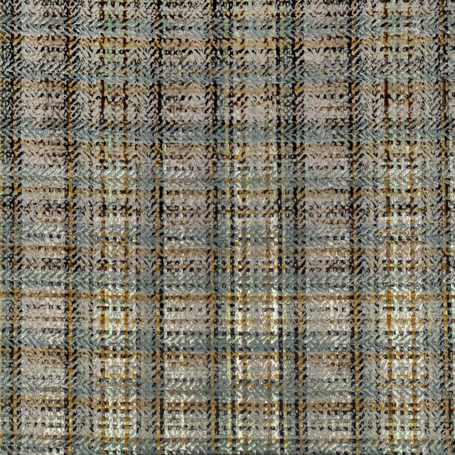 Close-up of muted teal checked weave with cream, grey, taupe and black threads