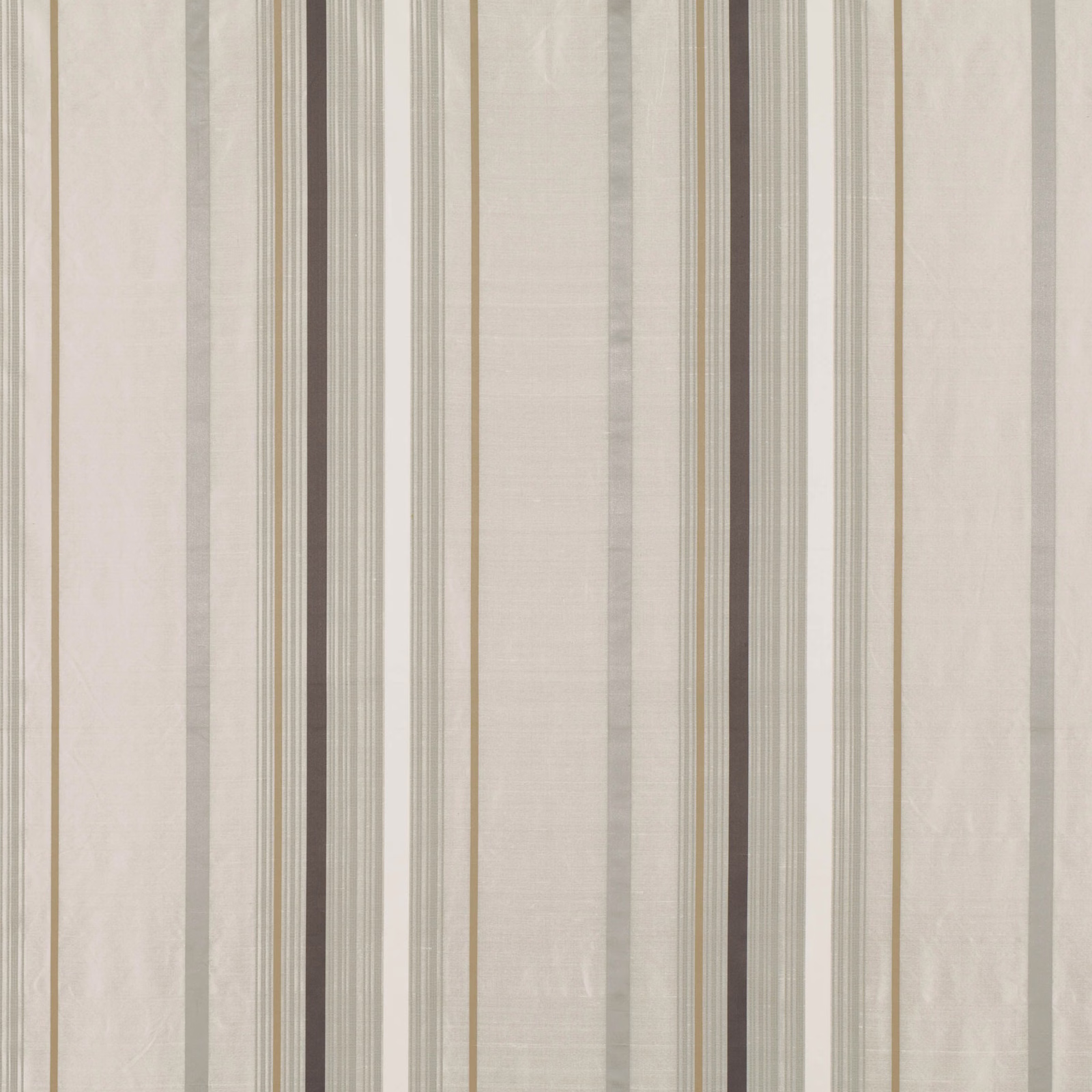 Warm ivory striped textile with taupe, grey and muted olive vertical bands