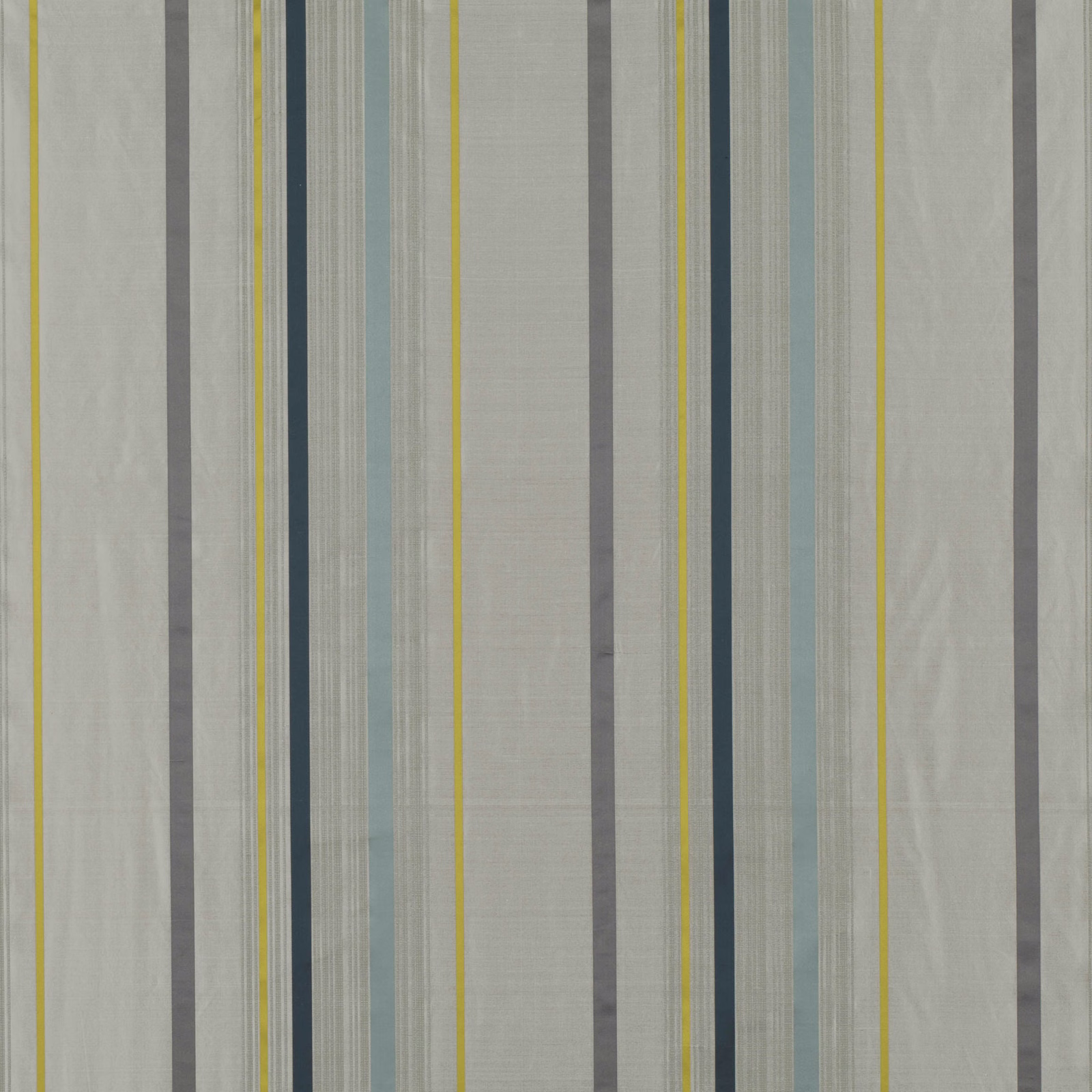 Cool grey striped fabric with slate blue, teal and fine ochre woven lines