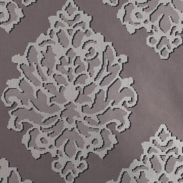 Graphite grey wallpaper with oversized pale damask motifs and charcoal outlines