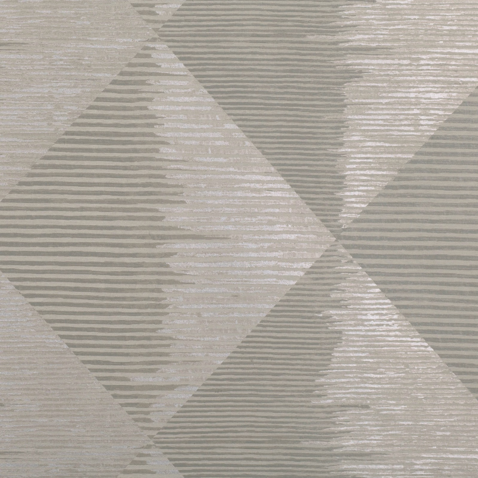 Warm greige geometric wallpaper with layered diamonds and fine horizontal striations