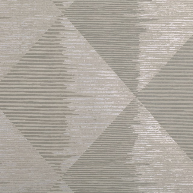 Warm greige geometric wallpaper with layered diamonds and fine horizontal striations