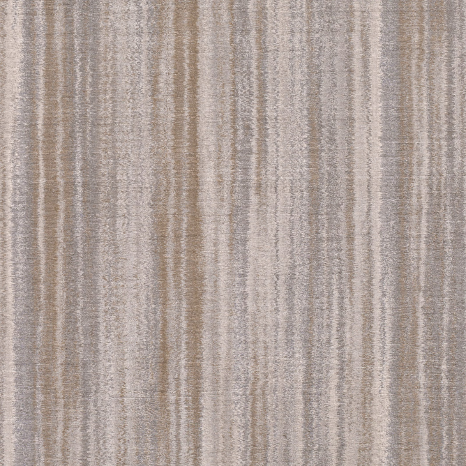 Muted taupe-grey wallpaper with irregular pale vertical striations and woven-looking texture