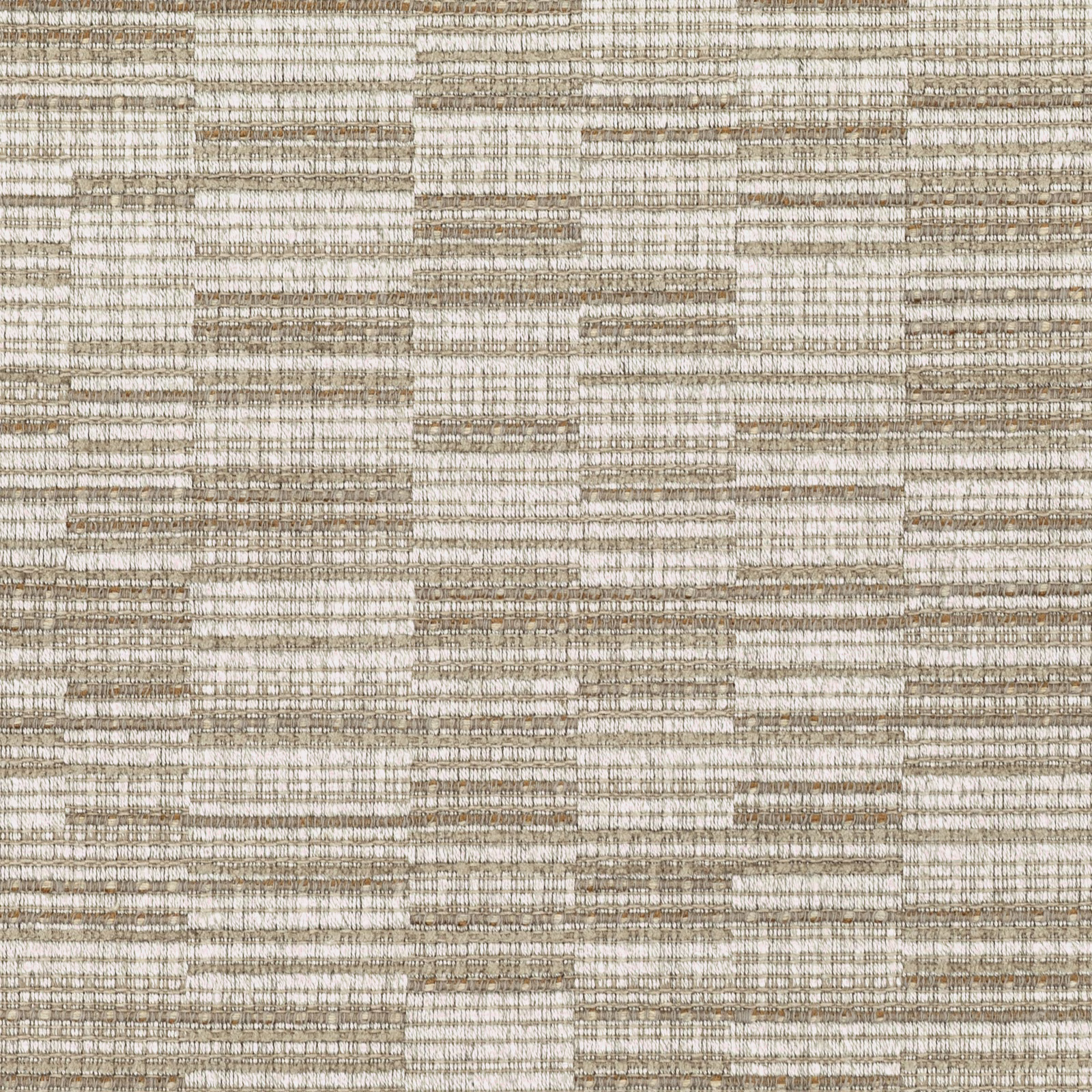 Warm taupe and ivory woven fabric with irregular horizontal bands and tactile texture