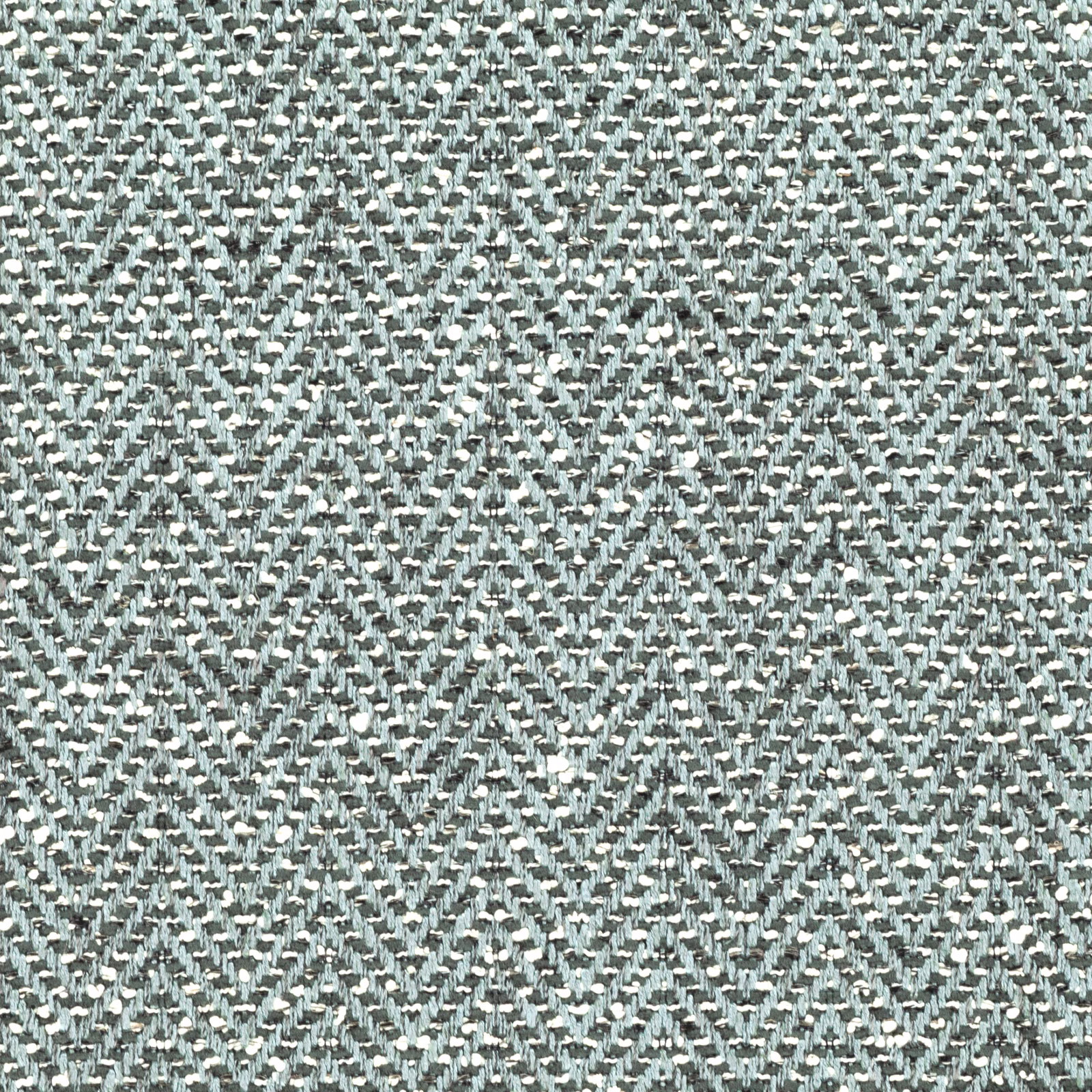 Close-up of Koso Caspian's blue-grey and ivory woven zigzag texture