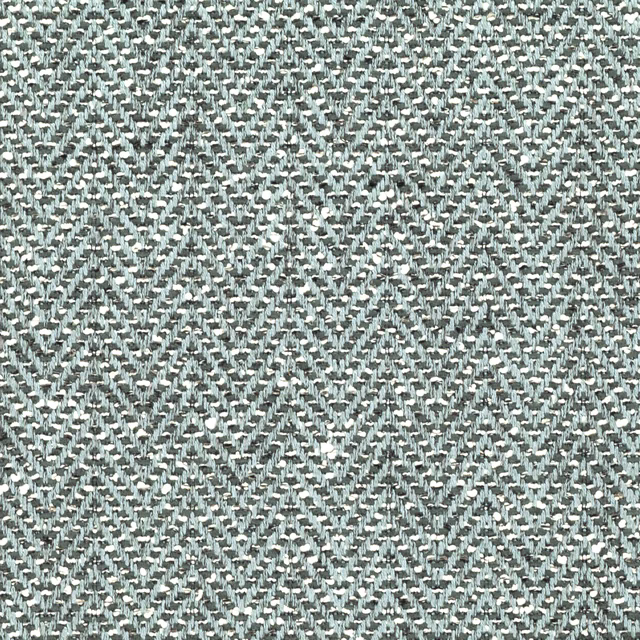 Close-up of Koso Caspian's blue-grey and ivory woven zigzag texture