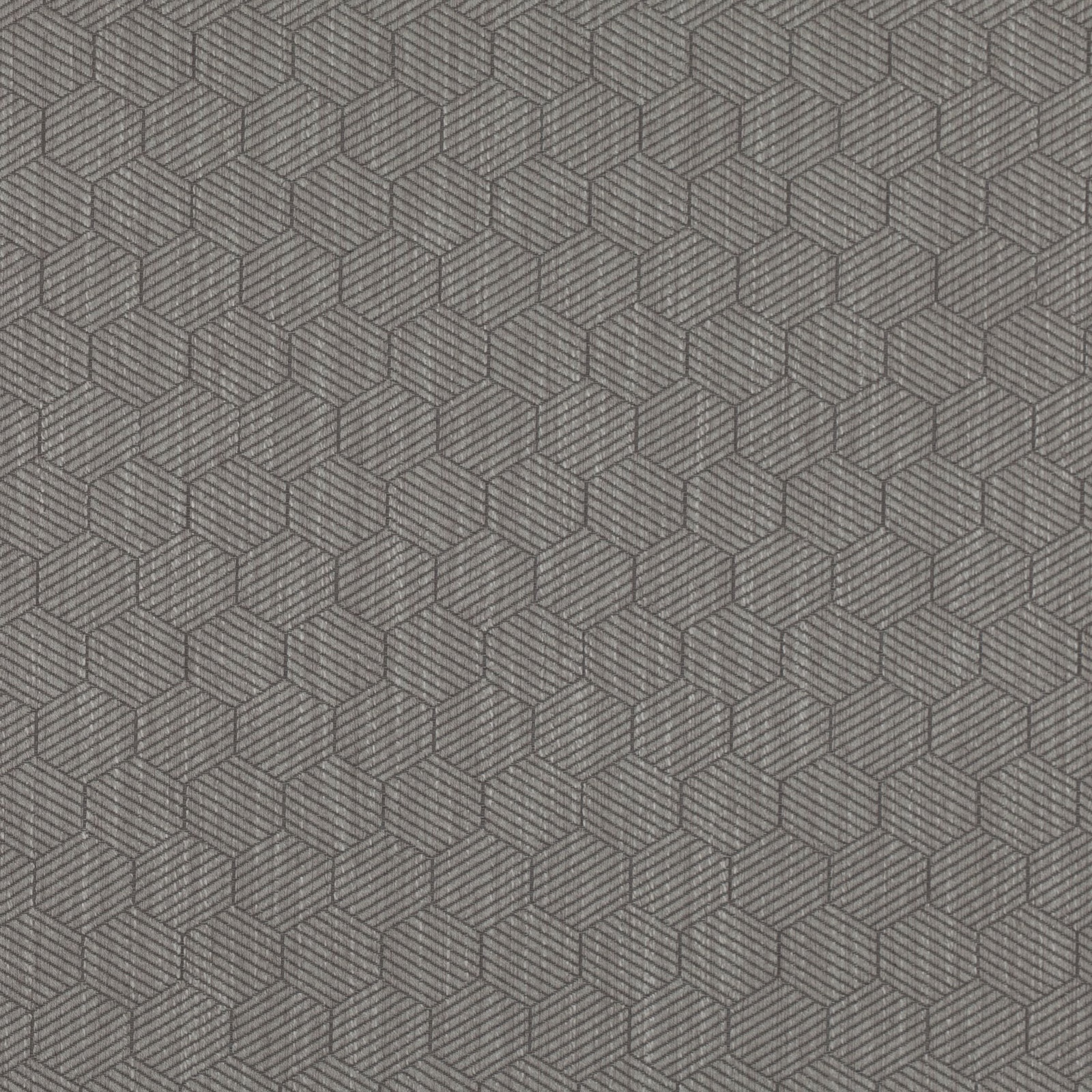 Muted warm-grey woven fabric with repeating three-dimensional cube lines