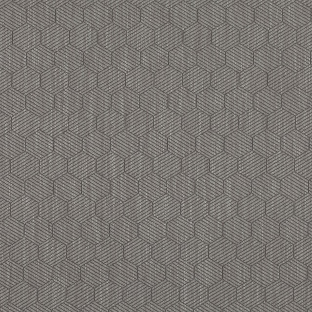 Muted warm-grey woven fabric with repeating three-dimensional cube lines
