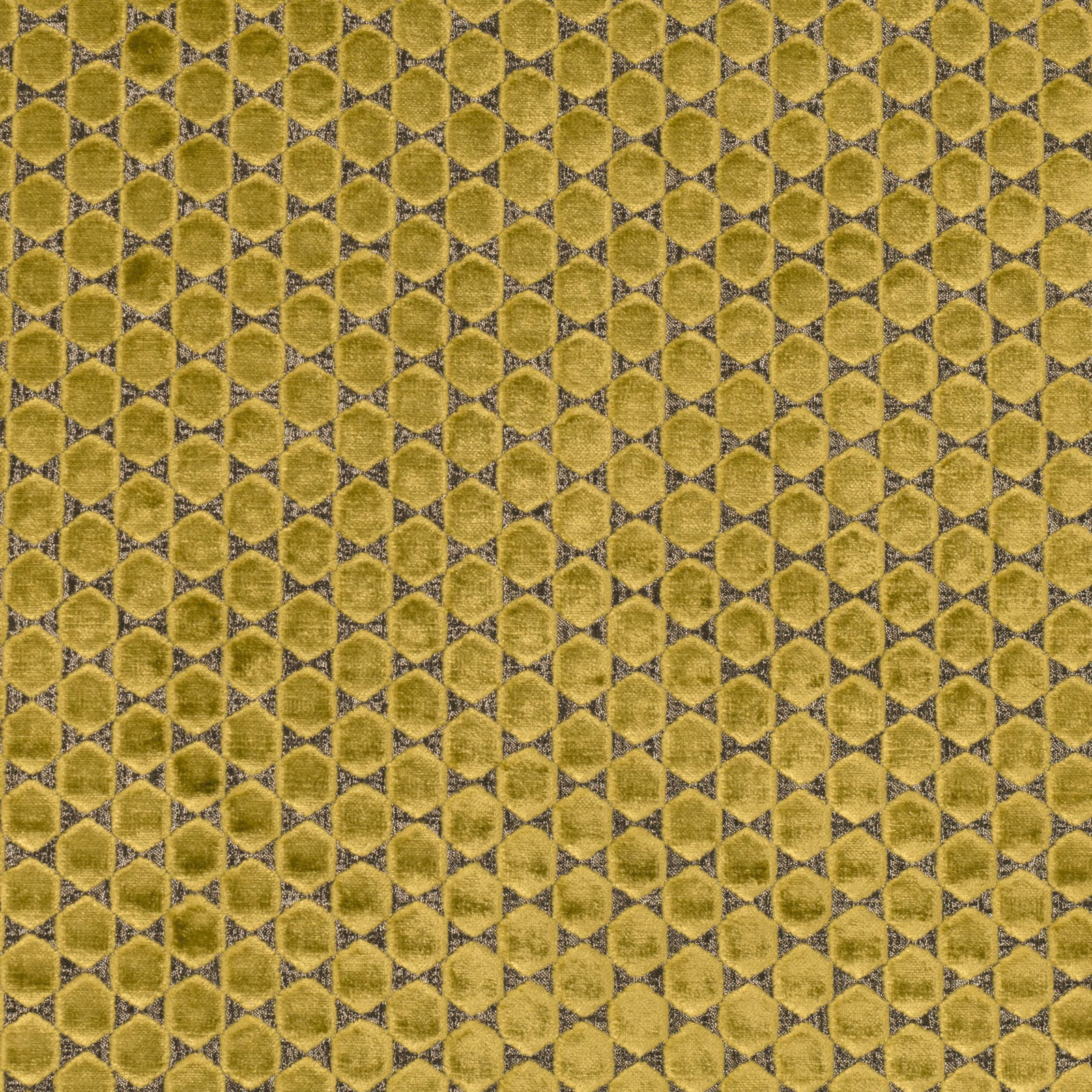 Textured golden-olive geometric weave with dark indigo-grey outlines