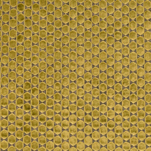 Textured golden-olive geometric weave with dark indigo-grey outlines