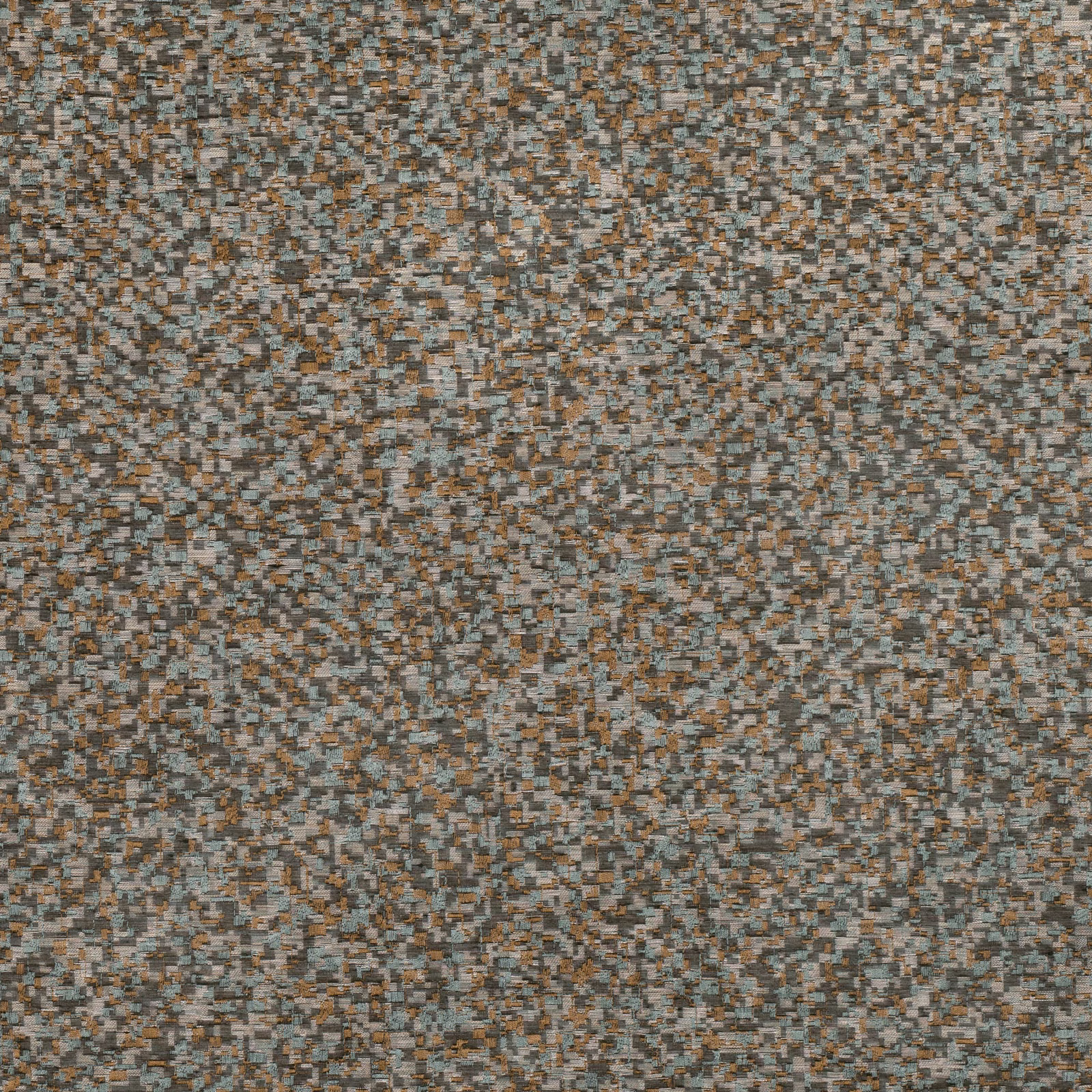 Blue-grey woven upholstery with charcoal, taupe and rusty pixel-like flecks