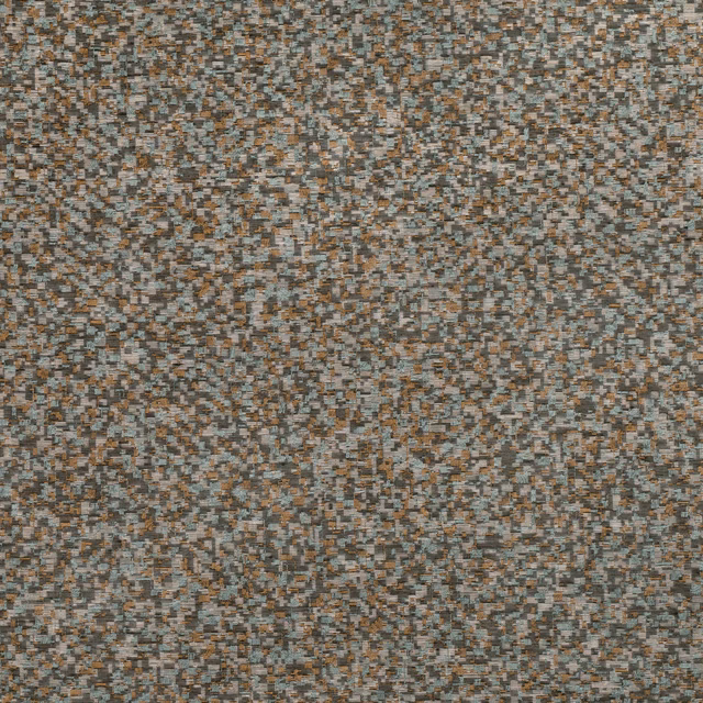 Blue-grey woven upholstery with charcoal, taupe and rusty pixel-like flecks