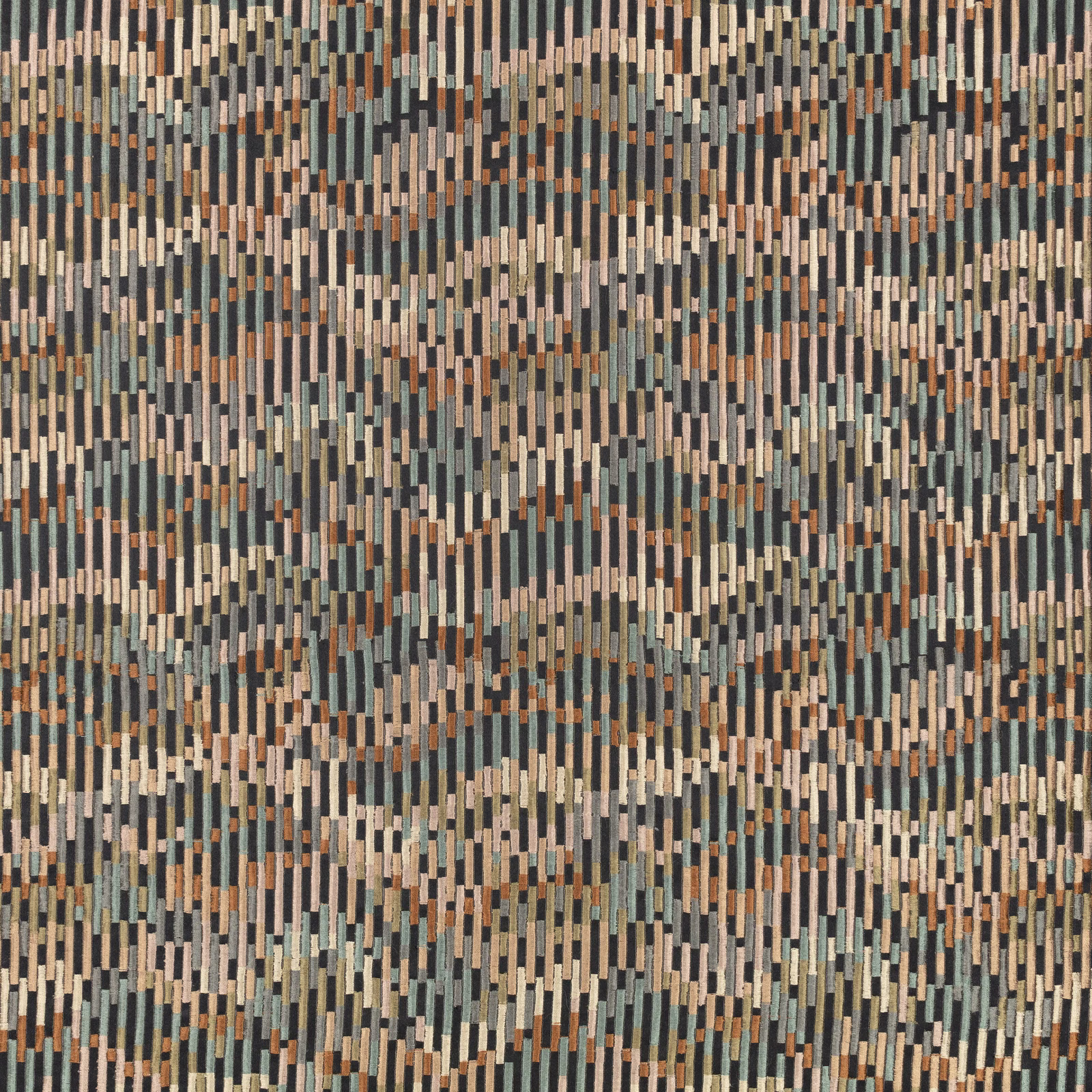 Charcoal woven fabric with olive, rust, cream and sand broken vertical bars