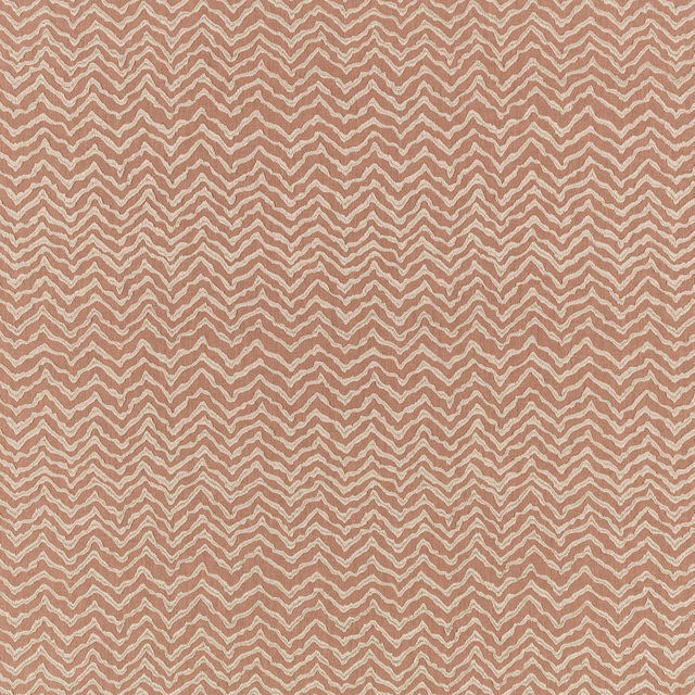 Muted plaster-blush woven fabric with fine cream zigzags in a small repeat