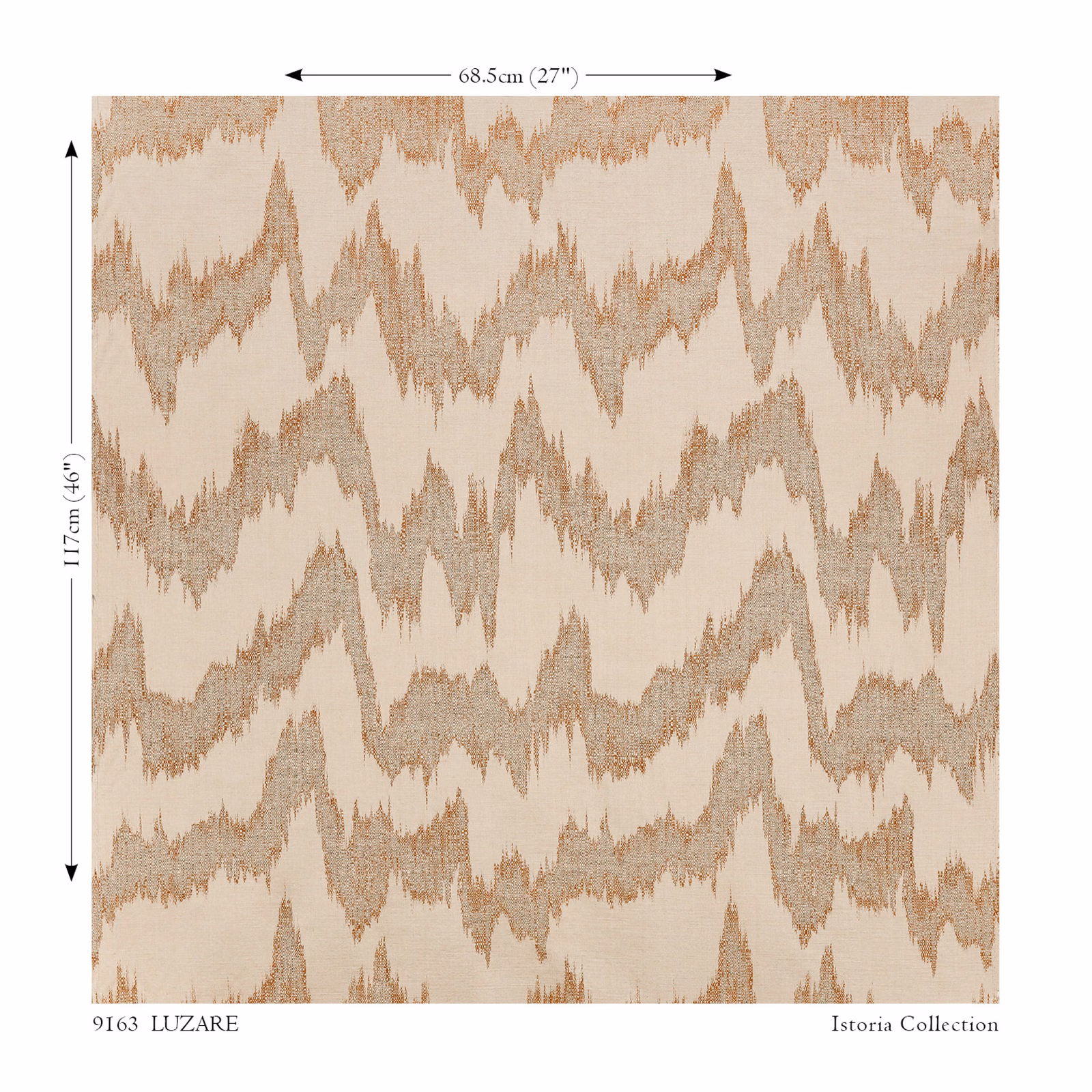 Cream woven fabric with irregular copper and taupe ikat-style zigzag bands